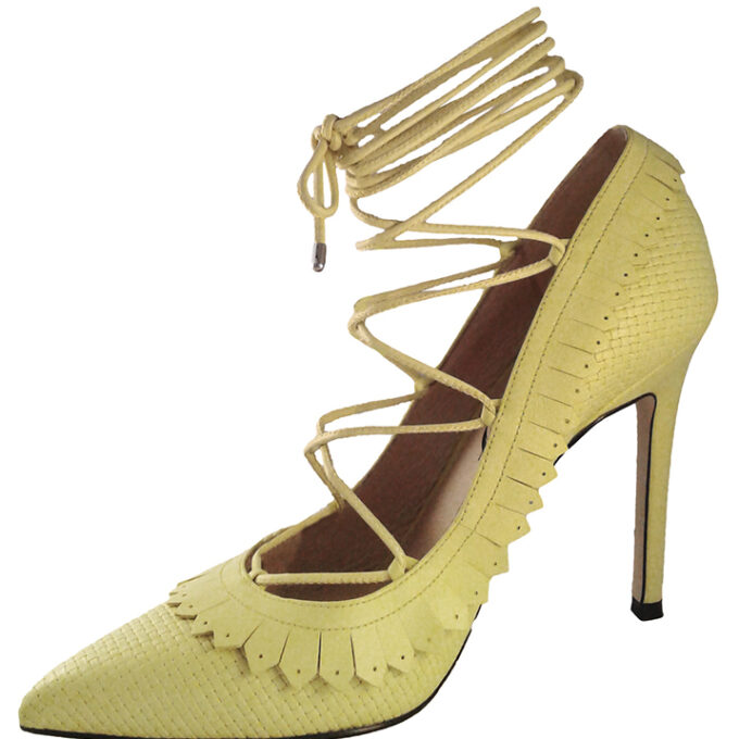 BASKET WEAVE SWAZI LACE UP-FRINGE LEATHER PUMP